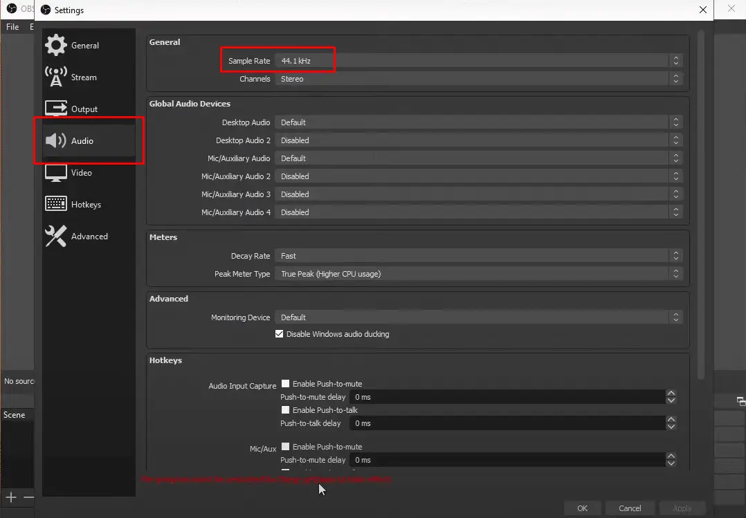 Obs setting