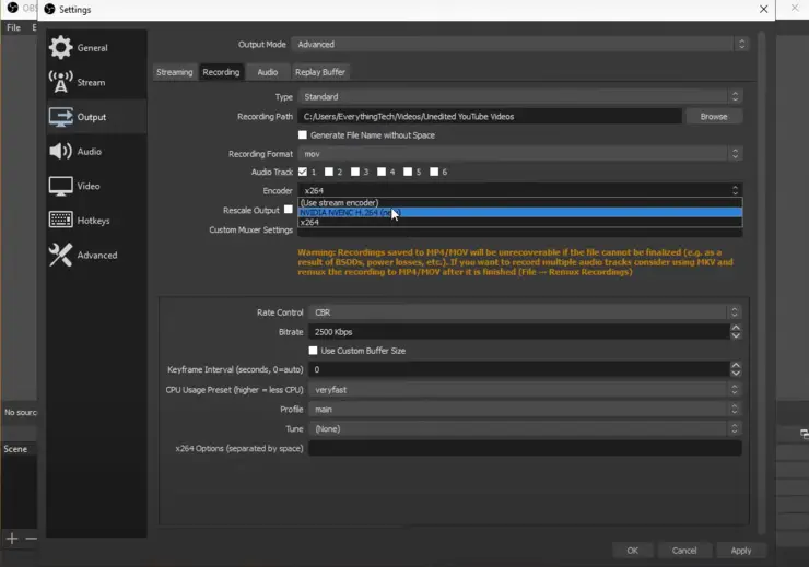 recommended output settings for obs studio