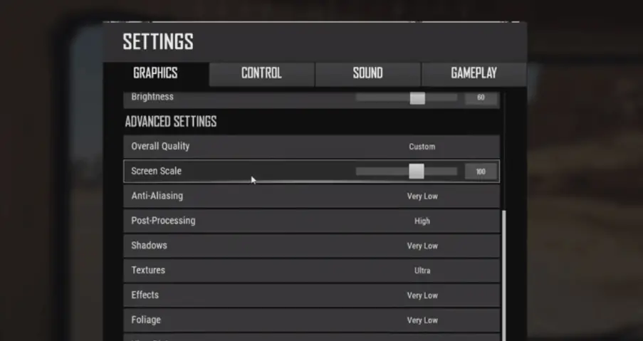 game settings to low graphic