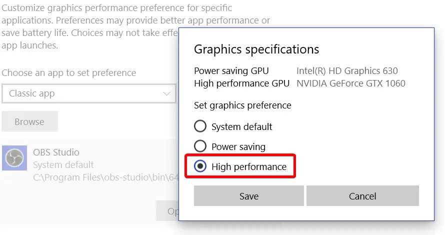 high perforamnce settings