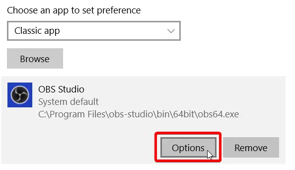 open options and select preferred power settings