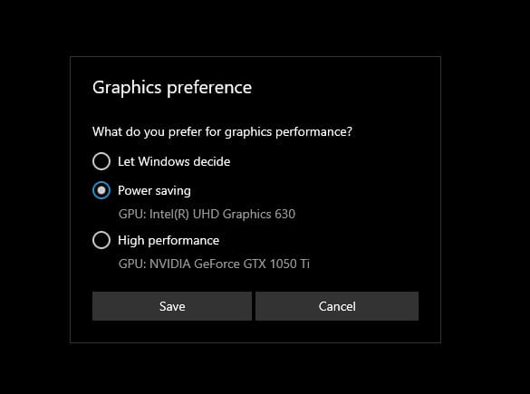 change default graphics card in windows 10