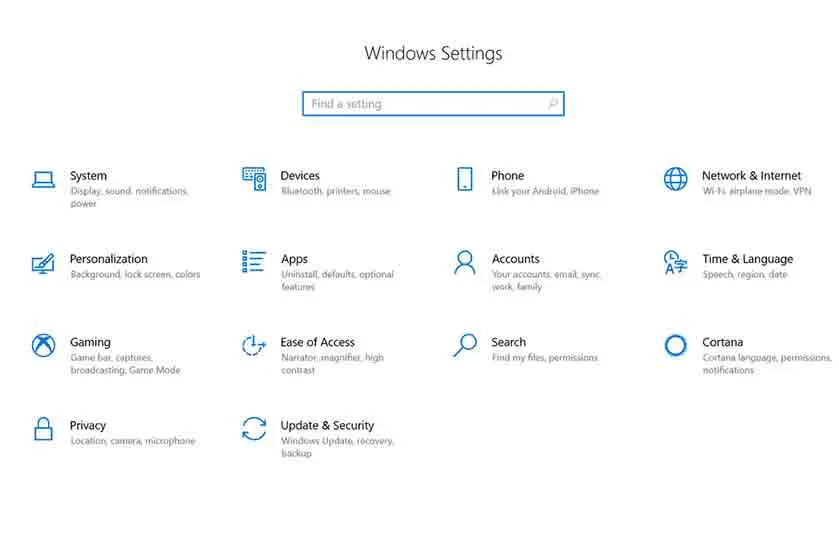 open settings in windows