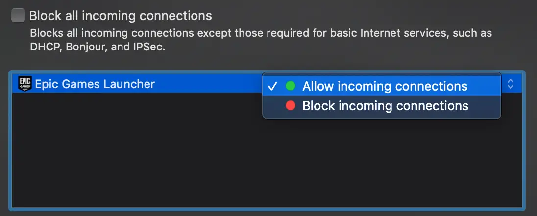 allow incoming connections mac